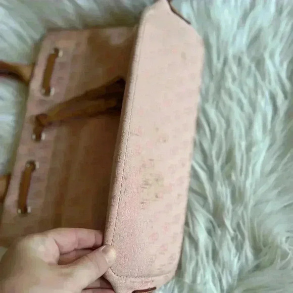 Vintage Dooney & Bourke Signature Monogram Tote Bag Pink Canvas Leather Handles - Picture 14 of 16